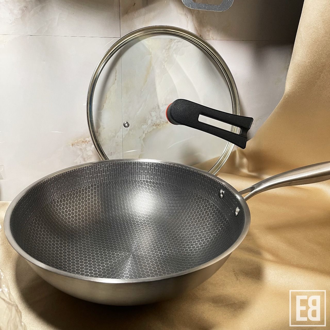 304 STAINLESS-STEEL HONEYCOMB NON-STICK FRYING PAN 32CM CODE: K55_1