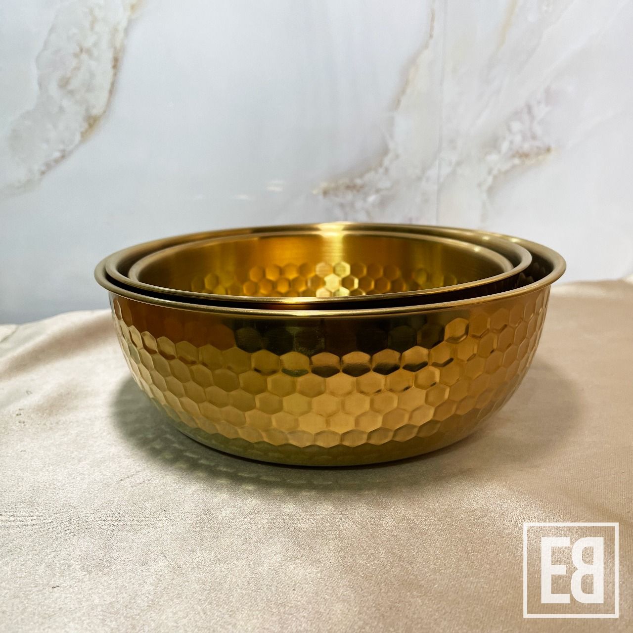 RISA GOLD HAMMERED STAINLESS-STEEL BOWL SET 19CM, 21CM, 23CM CODE: K113_2