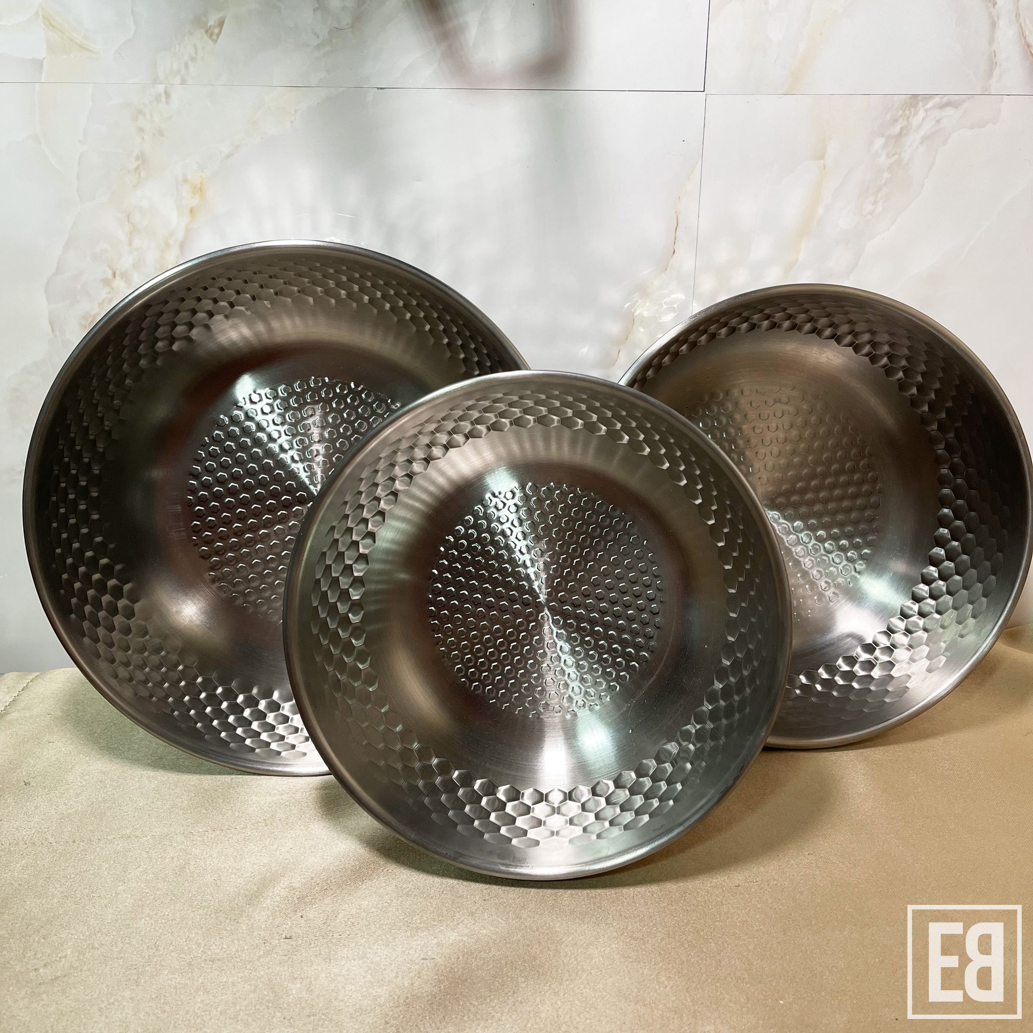 RISA SILVER HAMMERED 201 STAINLESS-STEEL BOWL SET (19CM, 21CM, 23CM) CODE: K112_1