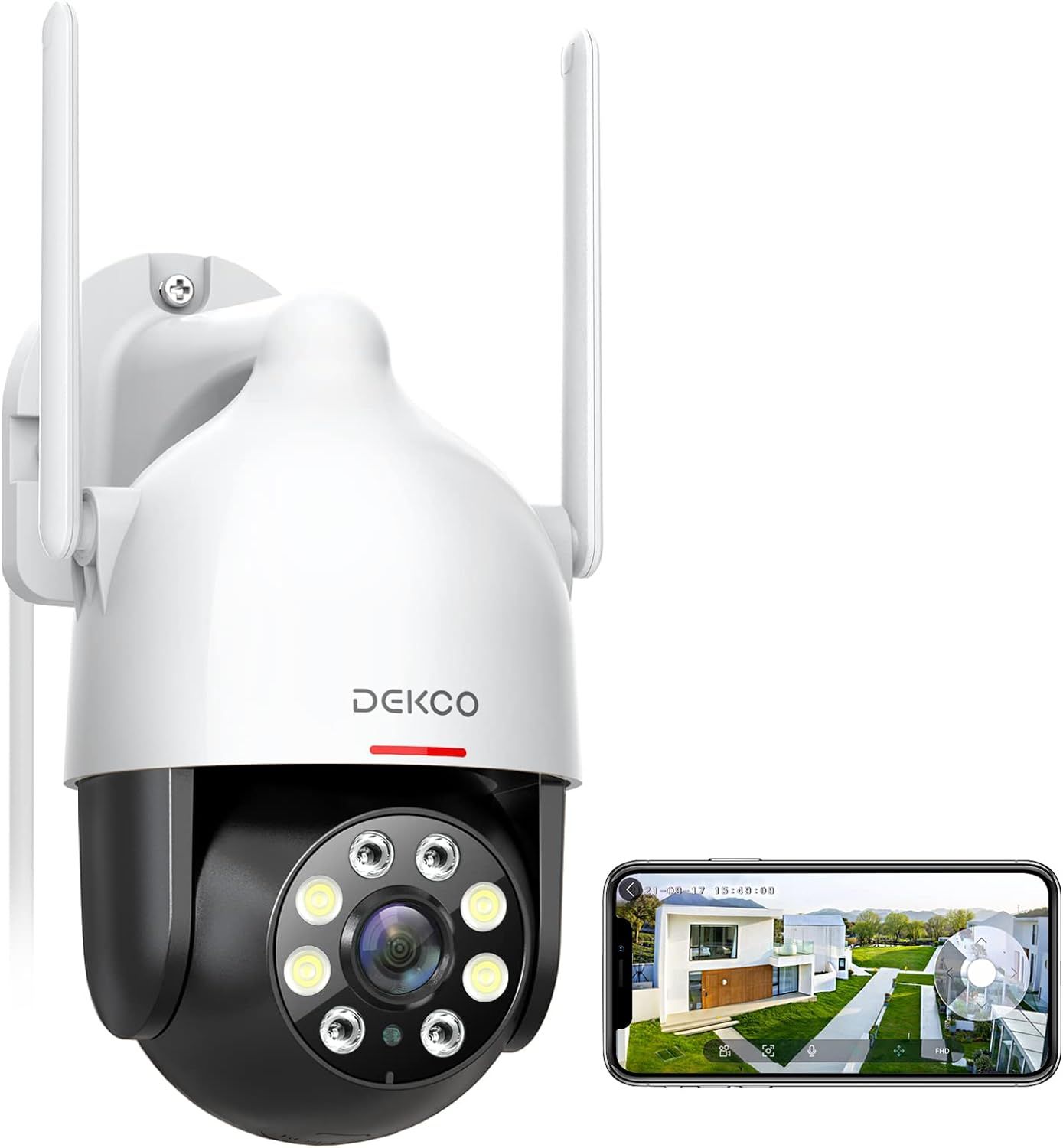 DEKCO 2K HD Outdoor Security Camera with 360 Degree Pan-Tilt Motion Tracking,Home Camera Surveillance Exterieur, WiFi Security Camera, Full Color Night Vision, Sound-Light Alarm, 2-Way Audio, Waterproof_0