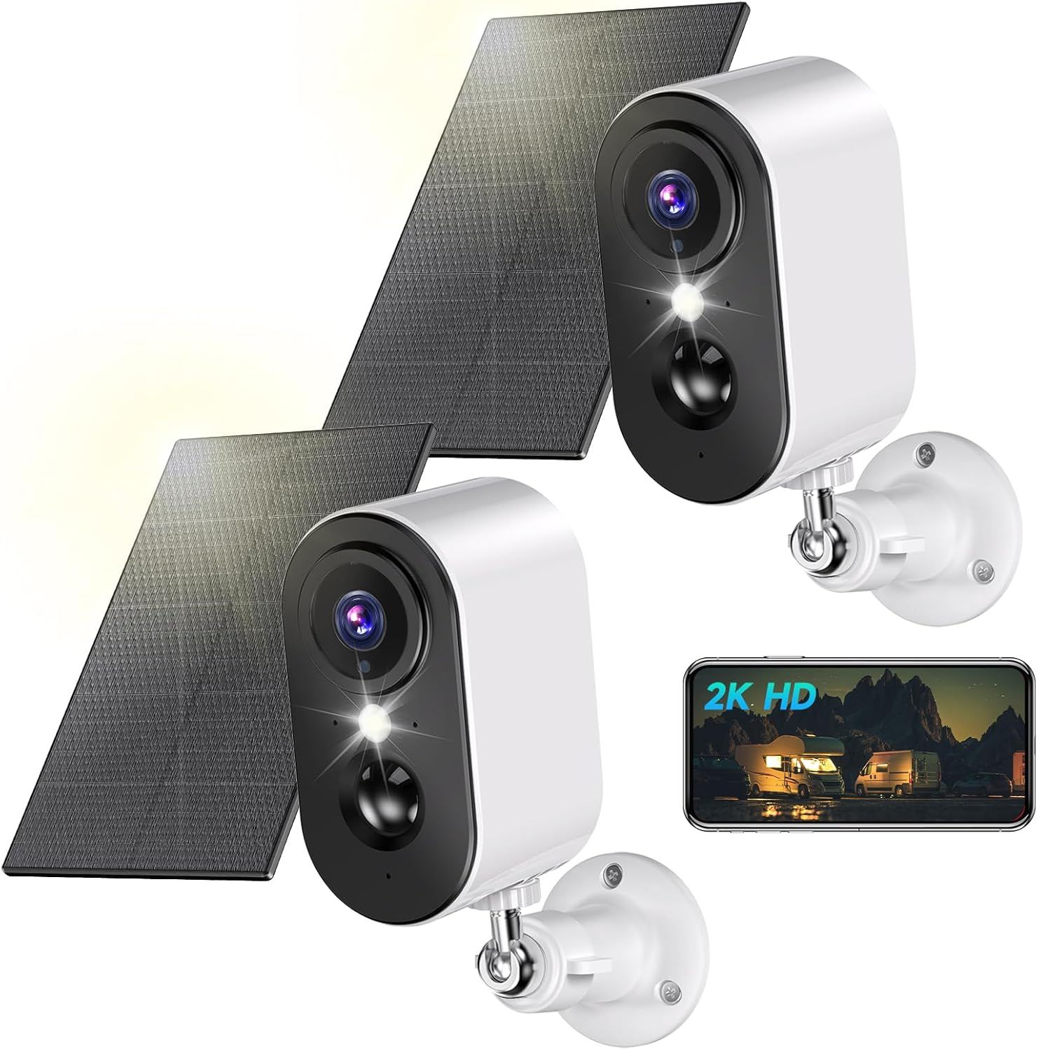 LIWAN Solar Security Cameras Wireless Outdoor (2 Pack), 2K 3MP WiFi Cameras for Home Security, Solar Panel Battery Powered Surveillance Camera with Color Night Vision, AI Motion Detection, 2-Way Talk_0