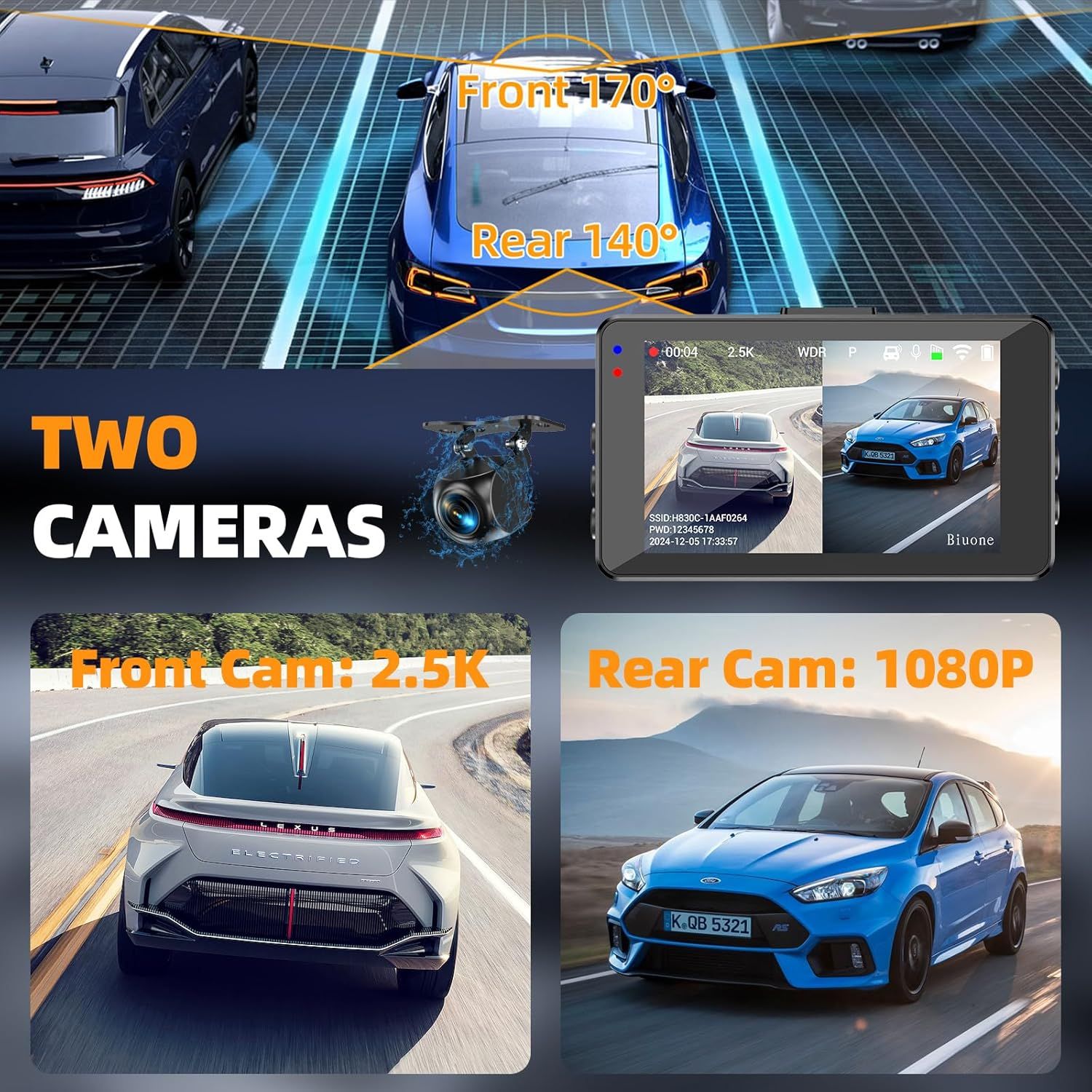 Dash Cam Front and Rear Camera, WiFi Dash Camera for Cars with 64G Card_4