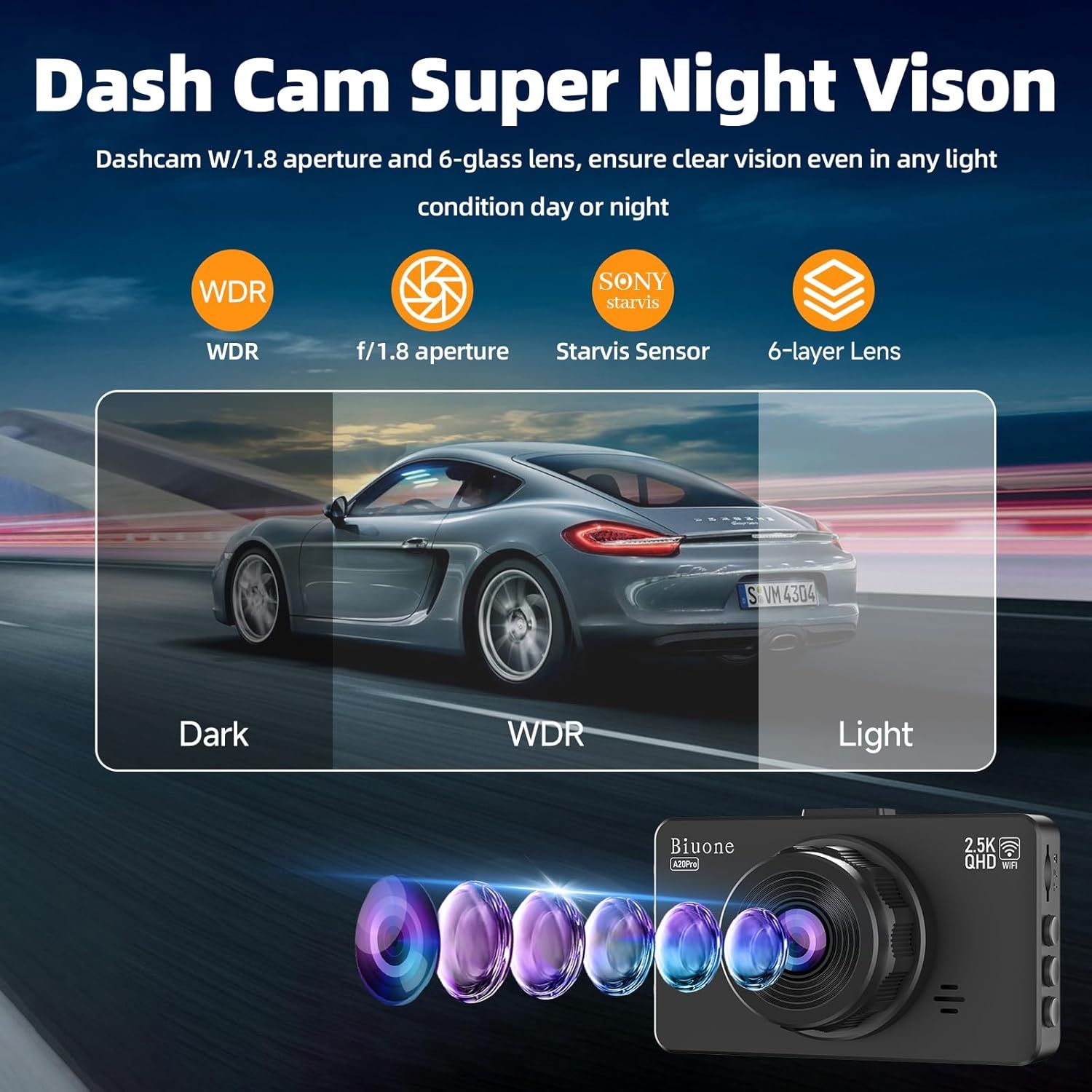 Dash Cam Front and Rear Camera, WiFi Dash Camera for Cars with 64G Card_3