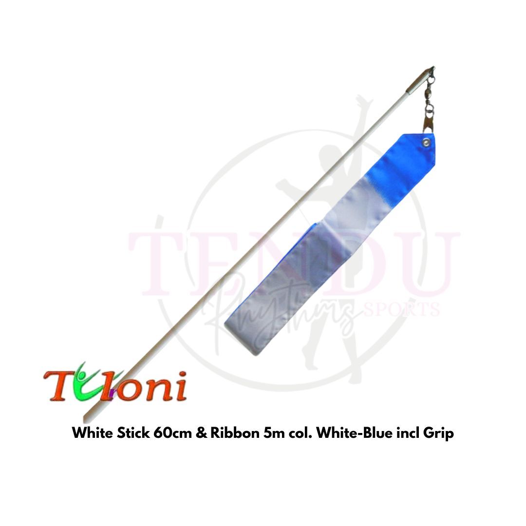 TULONI |  White Stick 60cm & Ribbon 5m col. White-Blue incl Grip (RS-T5MW-BW)_0