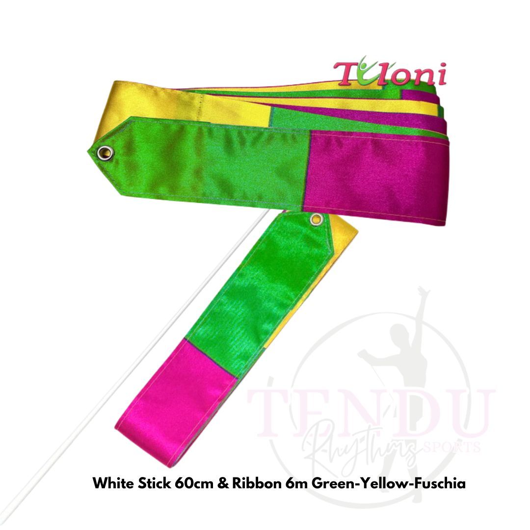 TULONI |  White Stick 60cm & Ribbon 6m Green-Yellow-Fuschia incl. Grip (RS-T6MW-GYF) _1