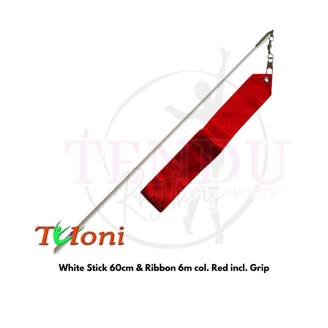 TULONI | White Stick 60cm & Ribbon 6m col. Red incl. Grip (RS-T6MW-R_0