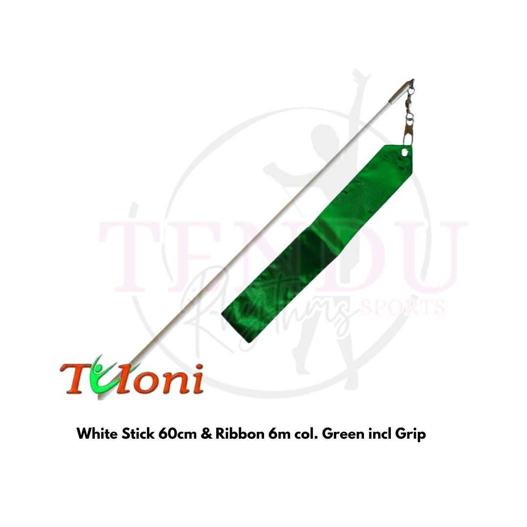 TULONI |  White Stick 60cm & Ribbon 6m col. Green incl Grip (RS-T6MW-G)_0