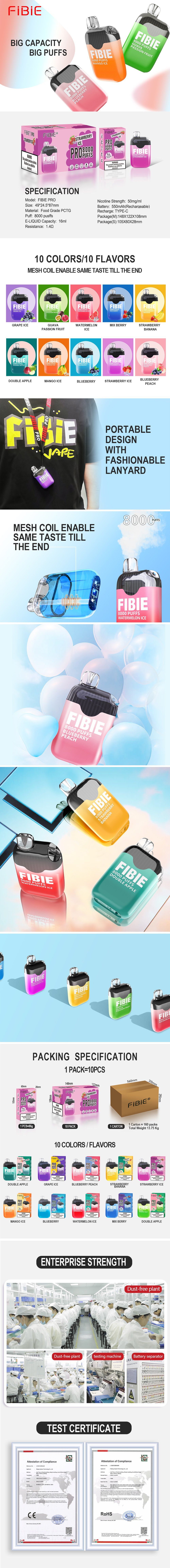 FIBIE 8000 Puffs (Box 10Pcs)- 4 Flavours to Choose From_0