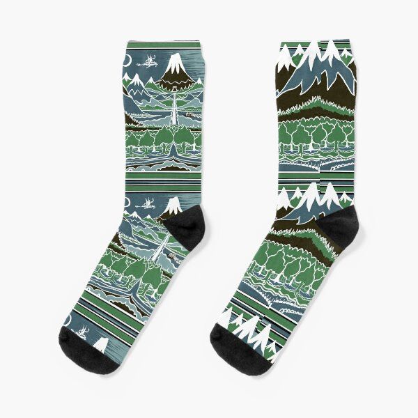 Forest mountain path in the style of J.R.R.Tolkien Socks_0