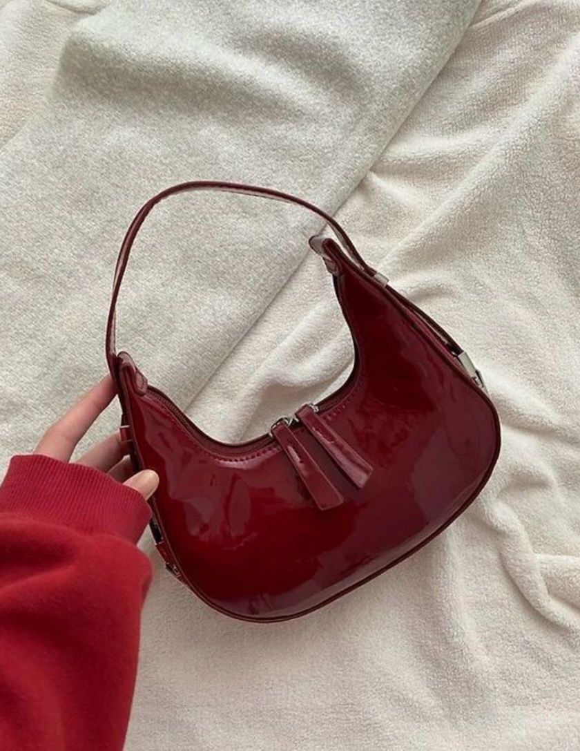 Glossy Burgundy Shoulder Bag_0