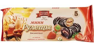 Рулет бисквитный 175 гр. со вкусом клубники со сливками_0