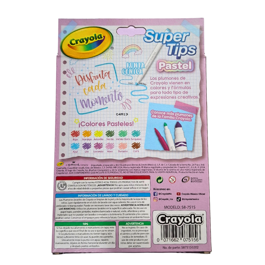 Plumones Super Tips Crayola (Pastel) 12pza. _1