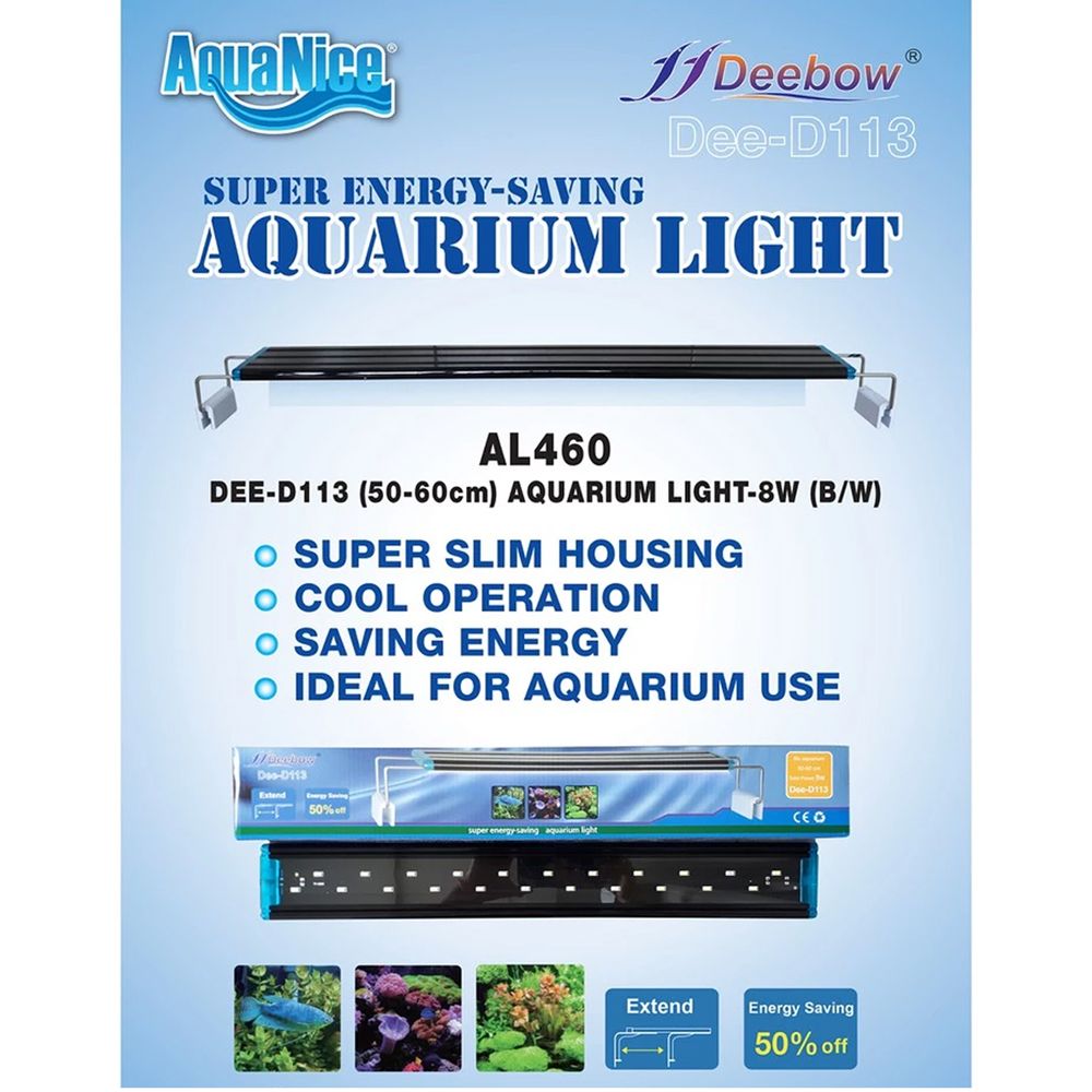 Deebow D-113 Aquarium 8W Light - Energy Saving / Super Slim Housing / Cool Operation *Fits 50-60cm Aquarium_1