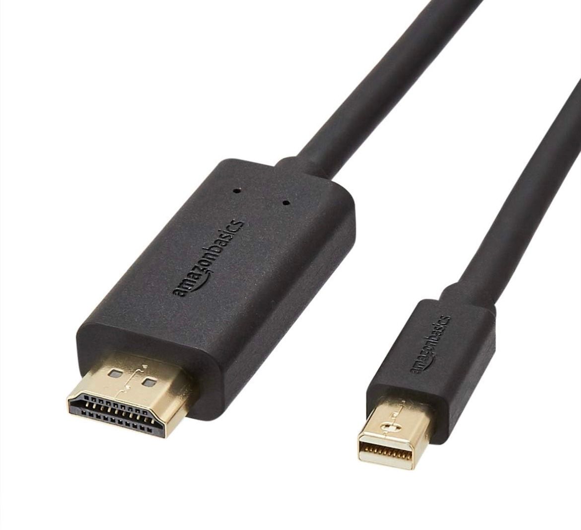 Amazon Basics Cable Mini DisplayPort macho a HDMI macho, 1080p, conectores chapados en oro, 6 pies, negro para computadora personal_1