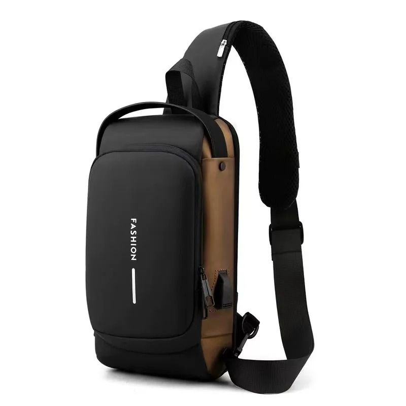 Waterproof Casual Chest Bag Men Multifunction Anti-theft USB Charging Men Crossbody Bag Patent Leather Travel Chest Bag Pack Mal_6