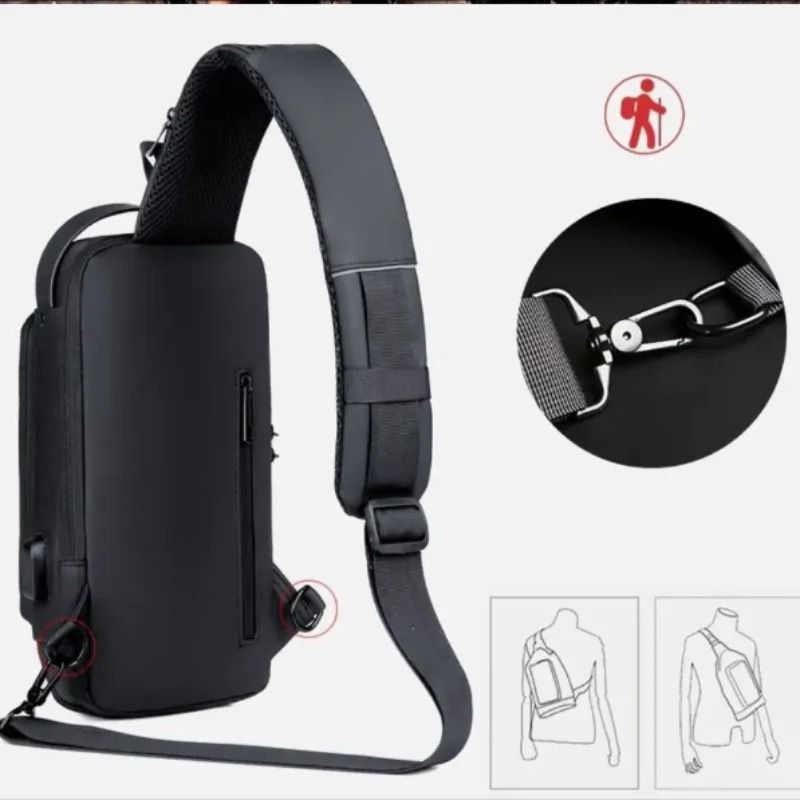 Waterproof Casual Chest Bag Men Multifunction Anti-theft USB Charging Men Crossbody Bag Patent Leather Travel Chest Bag Pack Mal_3