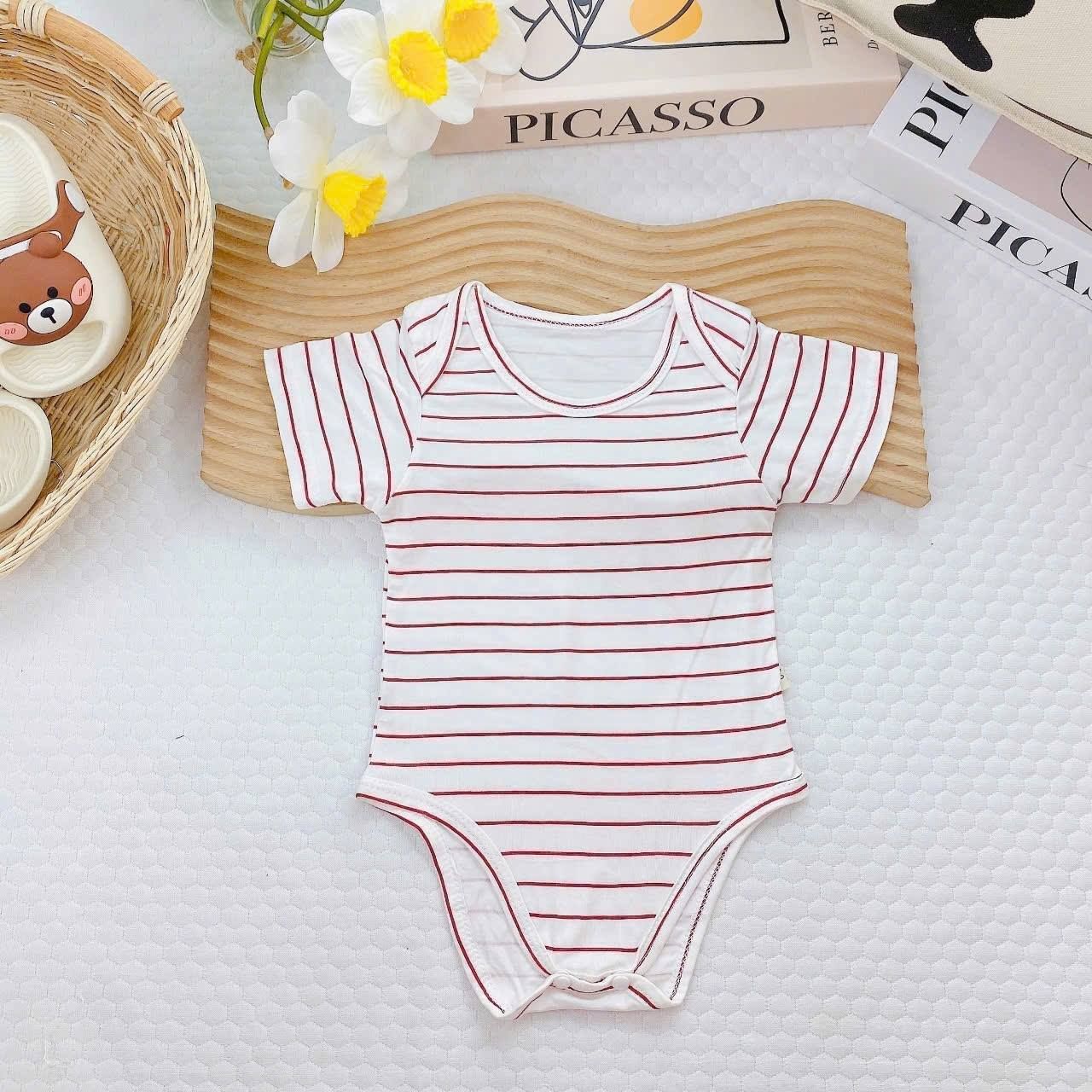 Breezy Baby Romper - Red Stripe_0