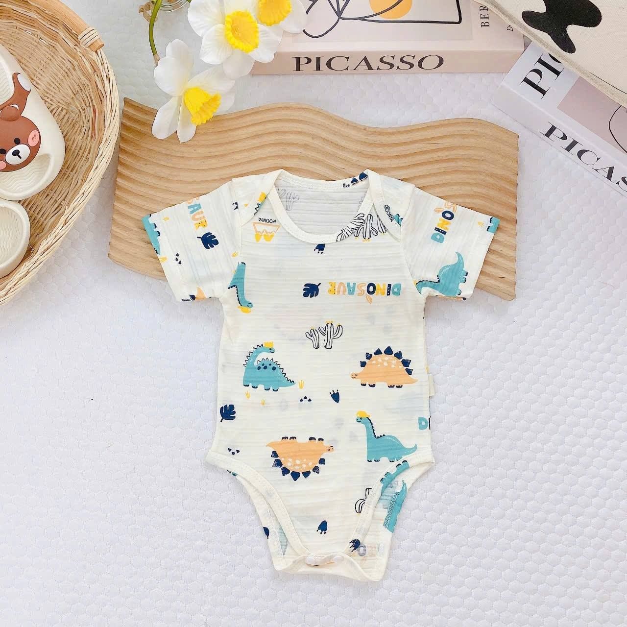 Breezy Baby Romper - White Dino_0