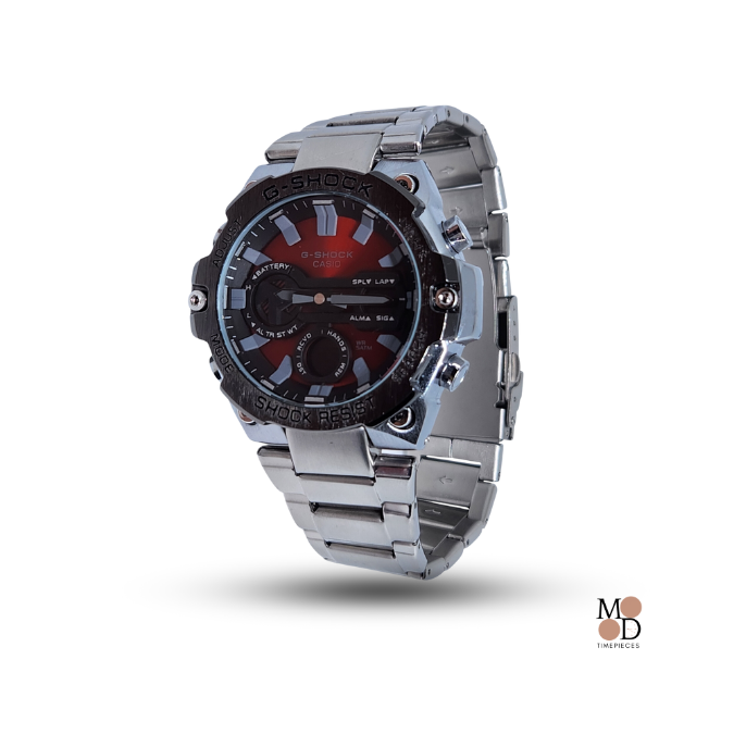 G Shock Steel Men's Watch (Silver And Red Time face)_1