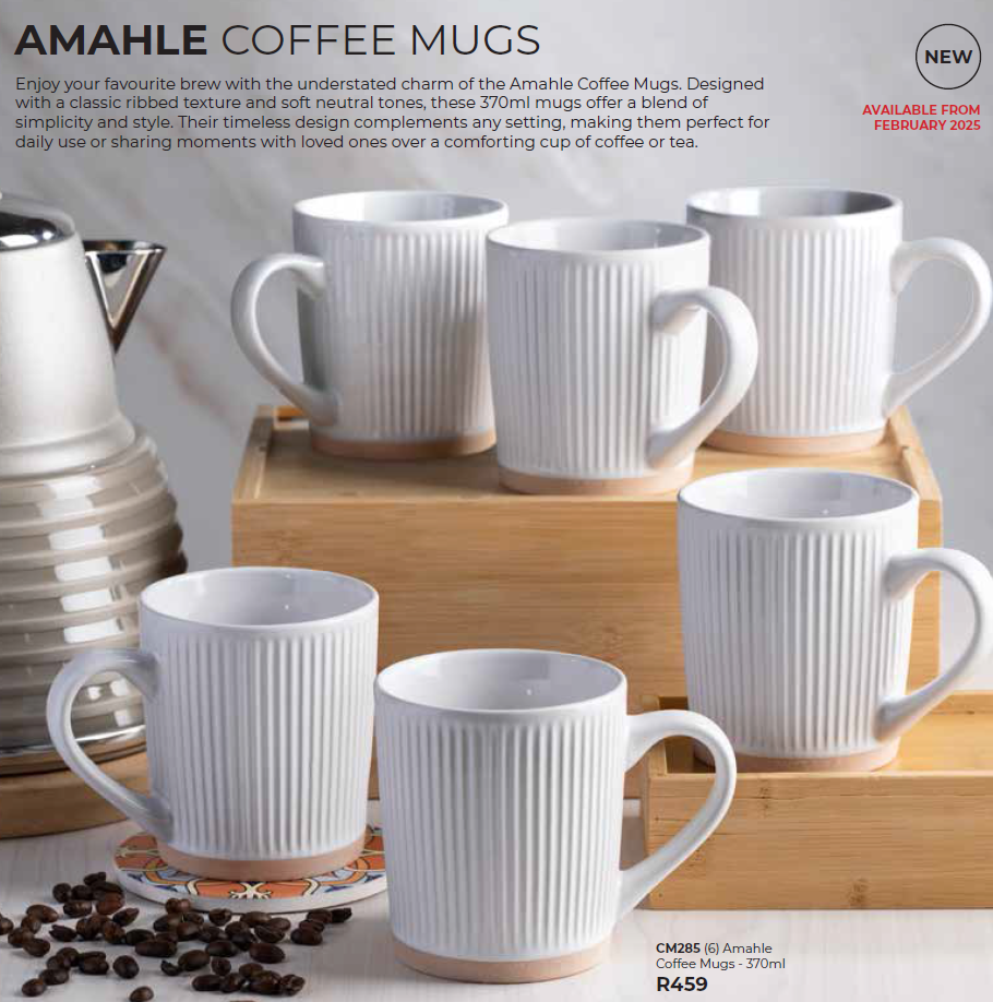 (6) Amahle Coffee Mugs - 370ml (New)_0