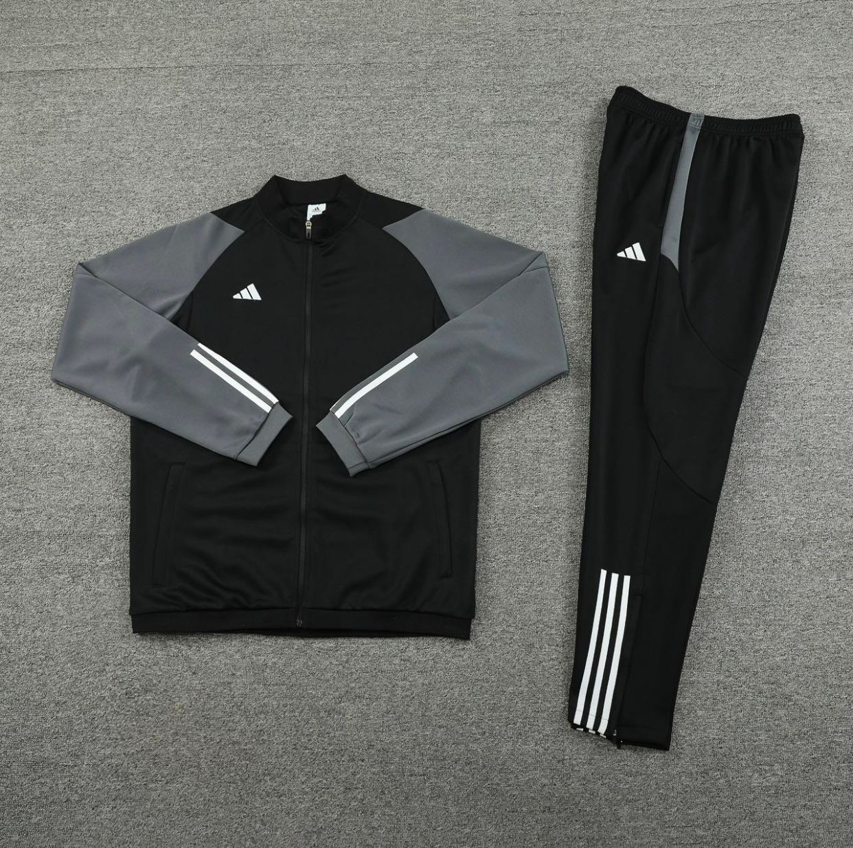 Adidas Black/Grey Full Zipper Jacket + Pants _0