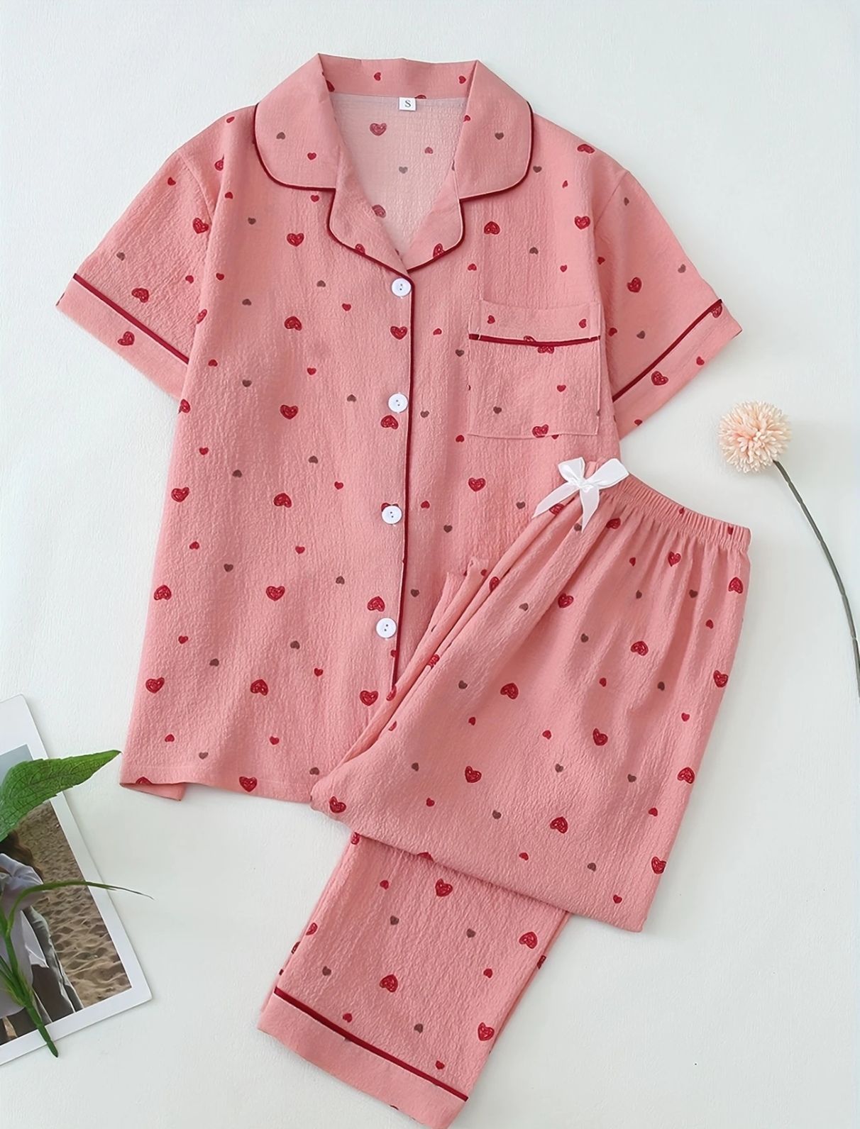 Hearts short sleeves pajama set _1