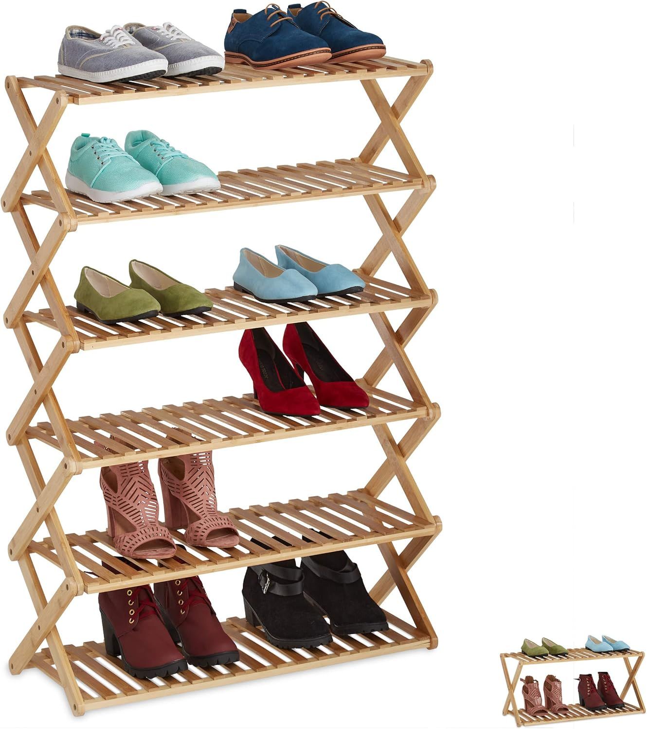 6 layer collapsible bamboo shoe rack_2