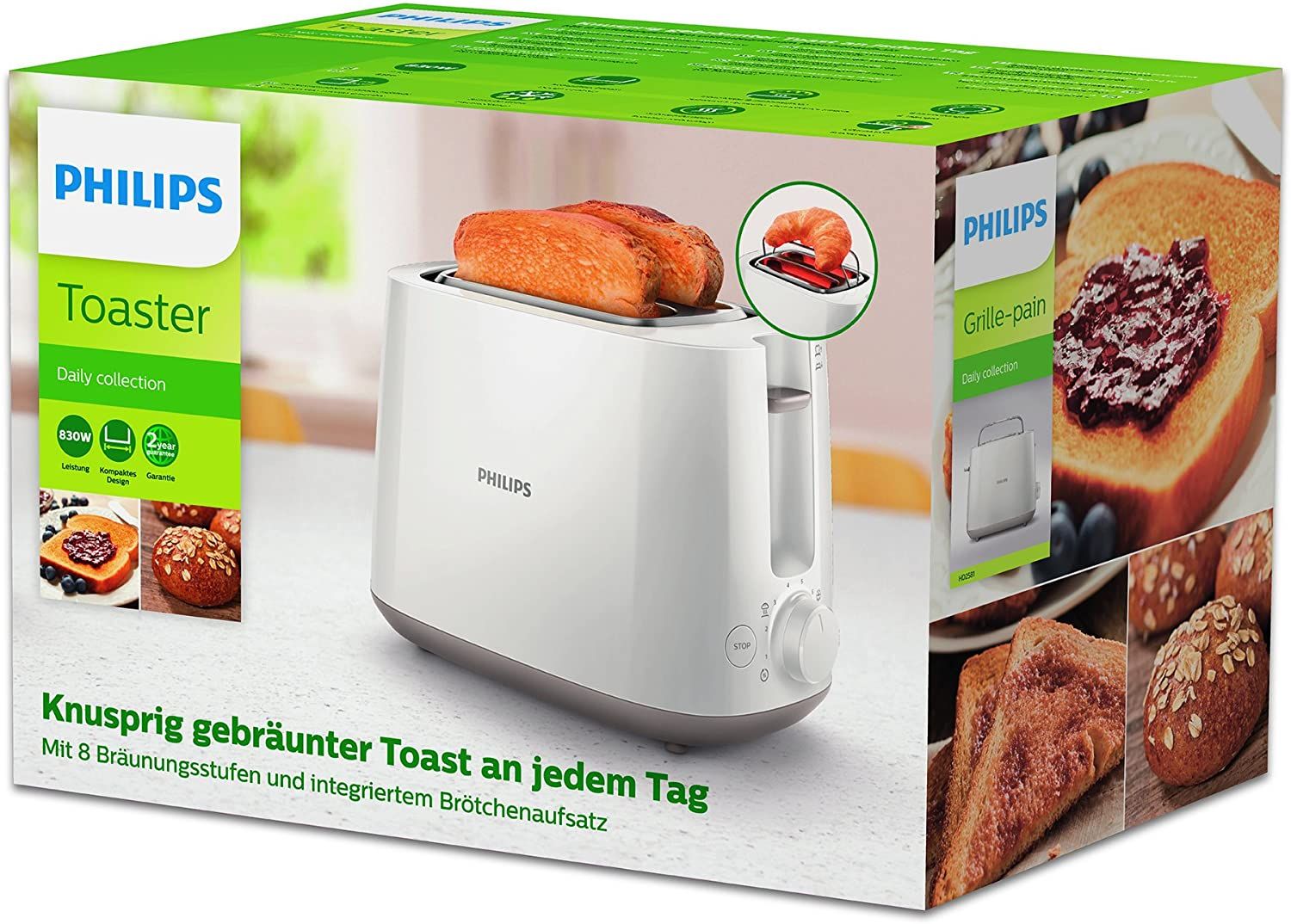 Phillips Toaster HD2581 830W, 2 slice _2