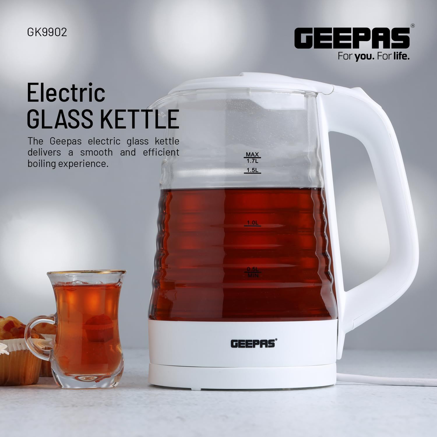 Geepas 1.7 L Electric Glass Kettle- GK9902N| 360-Degrees Rotation, Light Indicator and Automatic Cut-Off_5