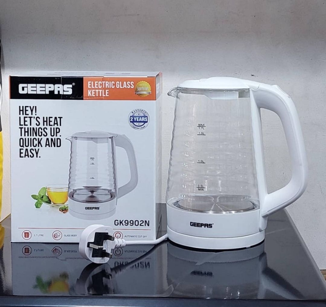 Geepas 1.7 L Electric Glass Kettle- GK9902N| 360-Degrees Rotation, Light Indicator and Automatic Cut-Off_1