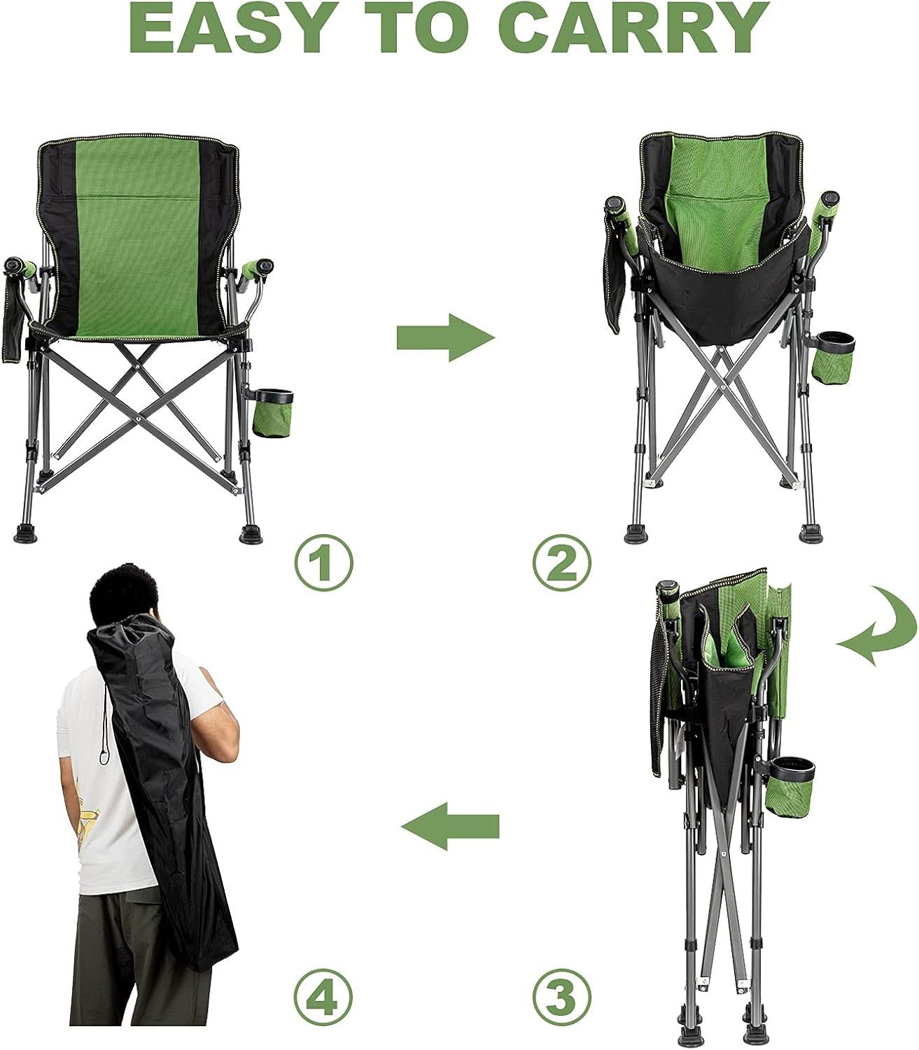 Folding Camping Chairs: Extra-Wide Lightweight Outdoor Chairs with Armrests, Cup Holder, 120kg Capacity per Chair_2