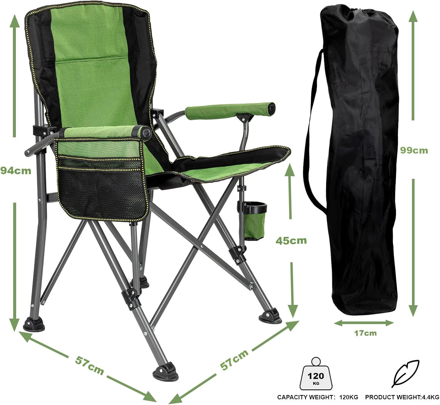 Folding Camping Chairs: Extra-Wide Lightweight Outdoor Chairs with Armrests, Cup Holder, 120kg Capacity per Chair_4