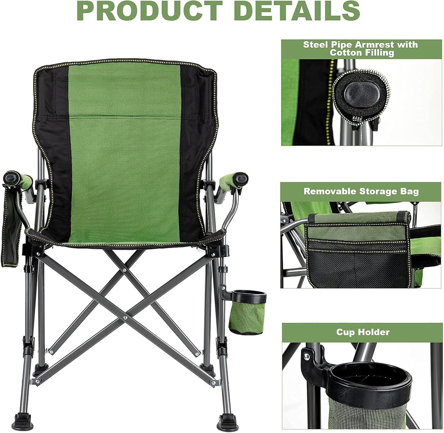 Folding Camping Chairs: Extra-Wide Lightweight Outdoor Chairs with Armrests, Cup Holder, 120kg Capacity per Chair_1