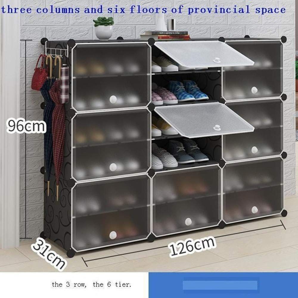 Plastic Shoe Rack with Doors for 24-Pair Shoes, Black, 6-Tier_2