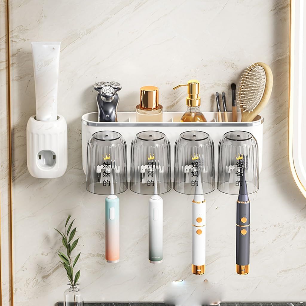 Toothbrush Rack Mouthwash Cup Wall-mounted Toothpaste Comb Storage Rack Toothware Wall Hanging Bathroom Toothbrush Holder_1