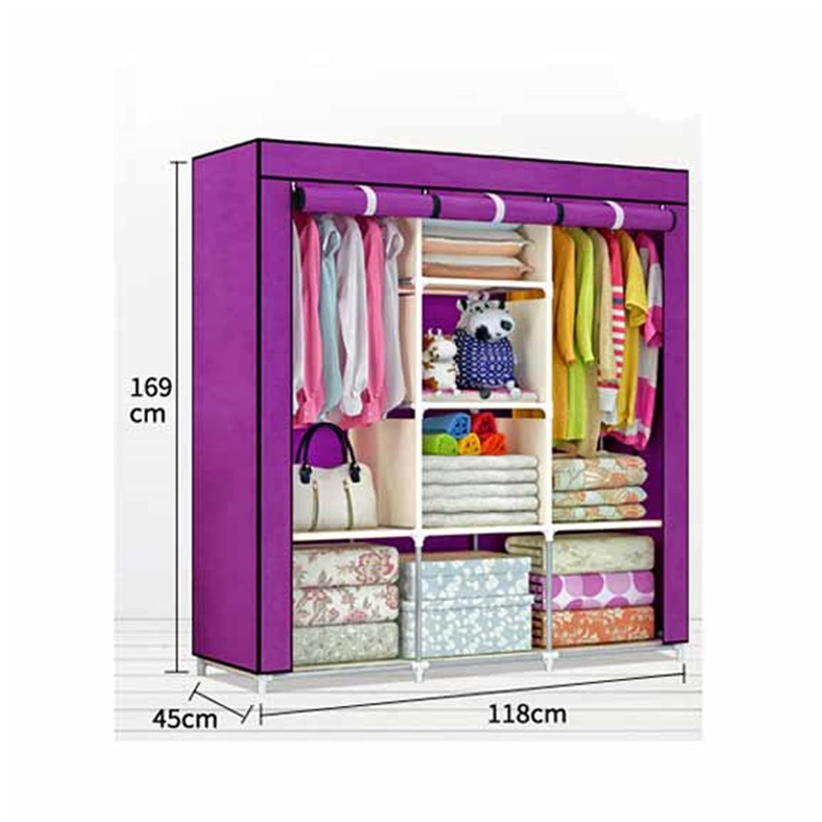 Portable Steel Metallic Wardrobe Large Fabric Wardrobe Solid Color Fabric Assembly Clothes Cabinet Partition Cupboard 169 * 118 * 45CM(Size:169 * 118 * 45CM)_2