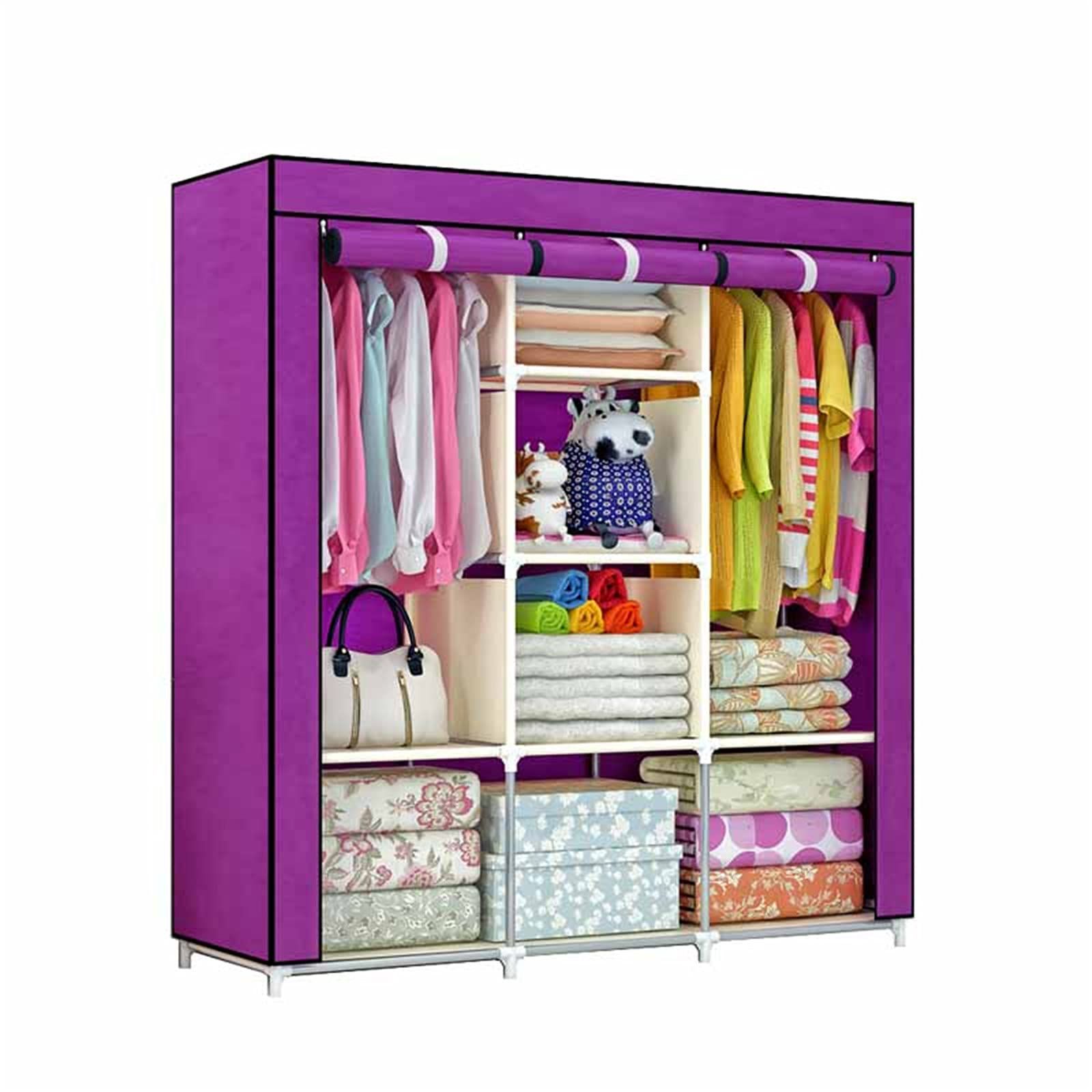 Portable Steel Metallic Wardrobe Large Fabric Wardrobe Solid Color Fabric Assembly Clothes Cabinet Partition Cupboard 169 * 118 * 45CM(Size:169 * 118 * 45CM)_1