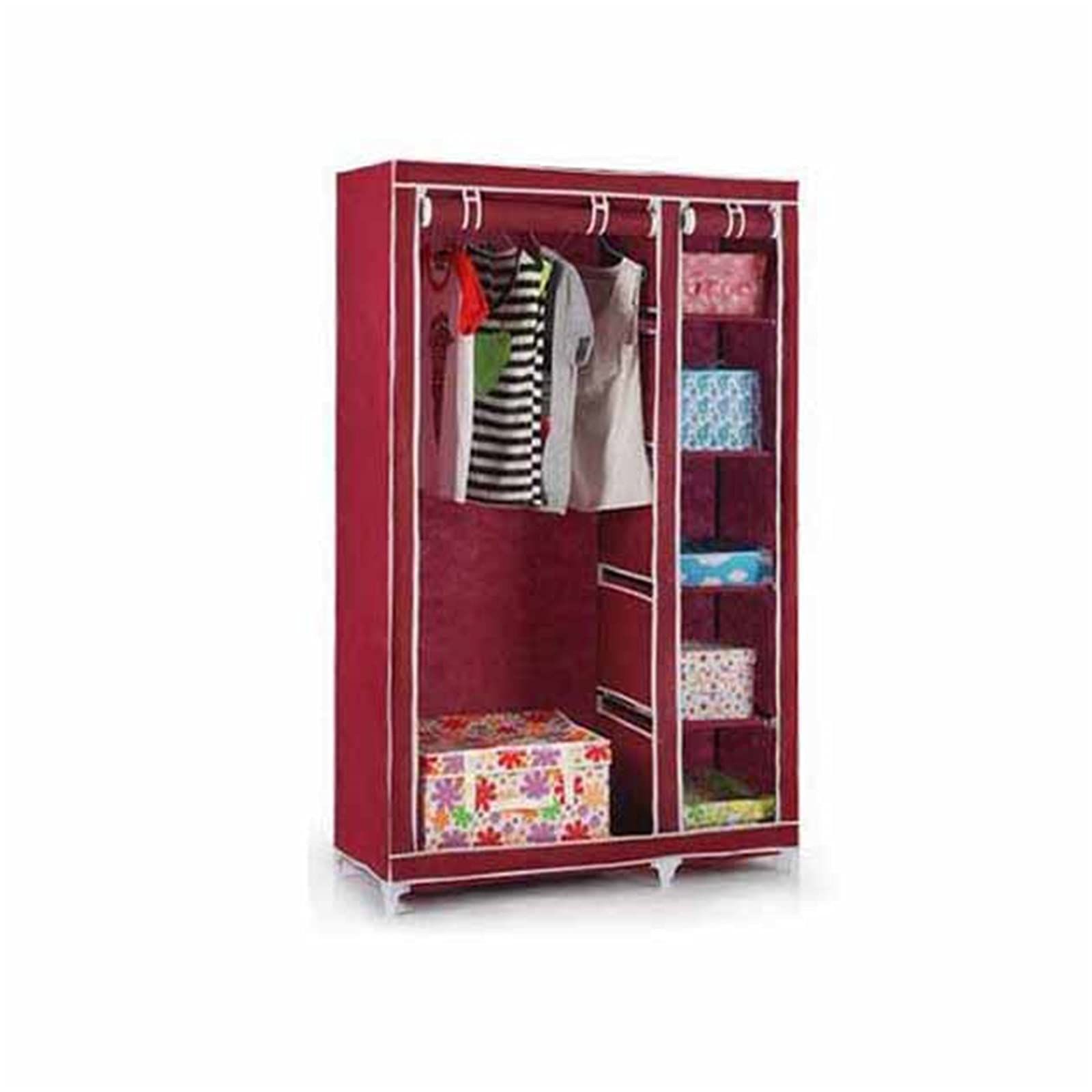 Steel Metal Fabric Wardrobe,Portable Closet Storage Organizer Open Cupboard Storage Box| 2 column 167 * 108 * 44CM(Size: 175 * 110 * 45CM,Color:D) (A 175 * 110 * 45CM)_1