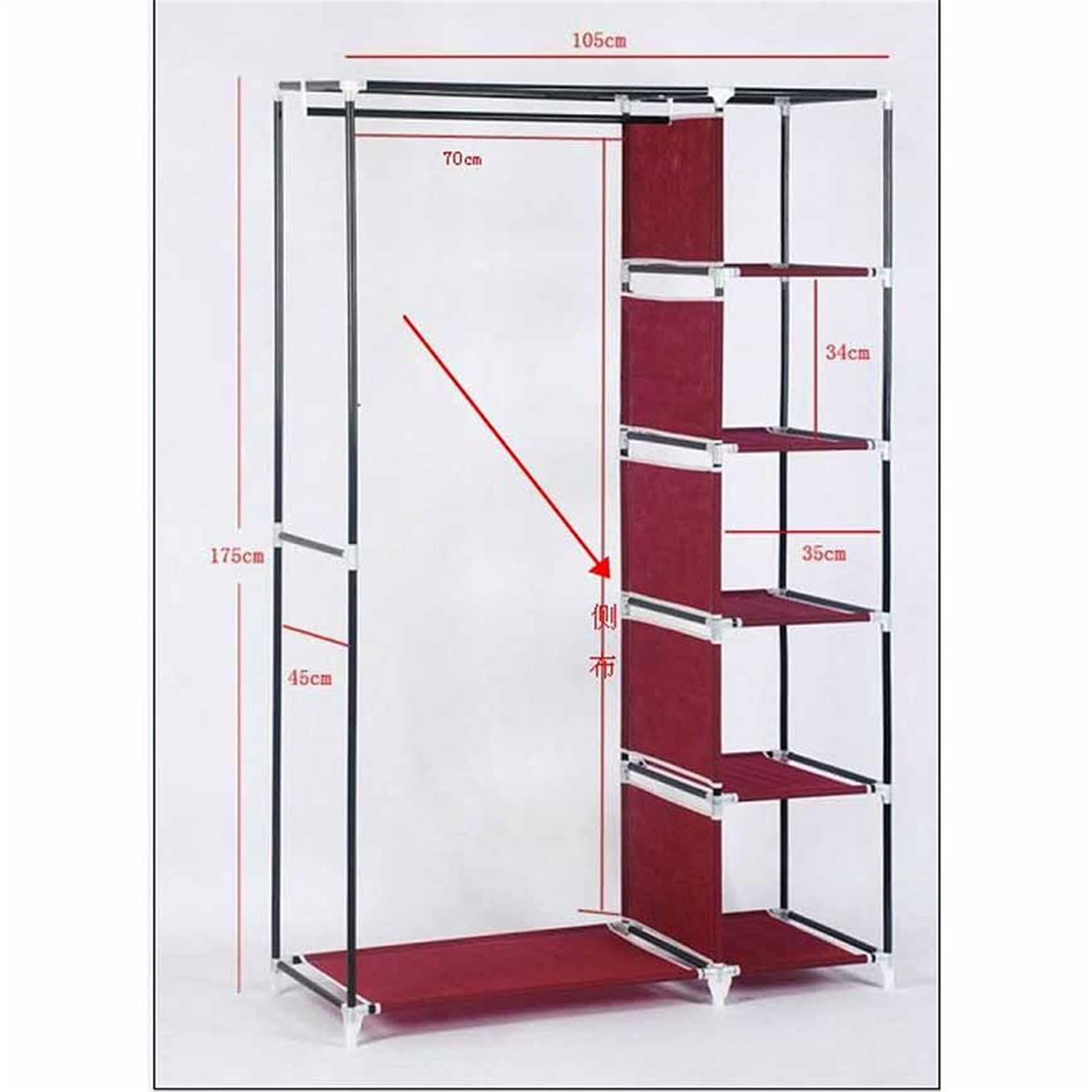 Steel Metal Fabric Wardrobe,Portable Closet Storage Organizer Open Cupboard Storage Box| 2 column 167 * 108 * 44CM(Size: 175 * 110 * 45CM,Color:D) (A 175 * 110 * 45CM)_3