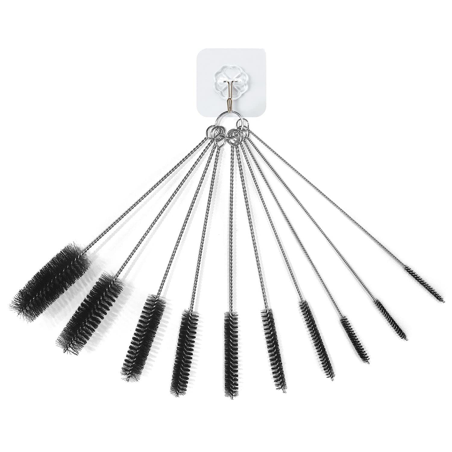 10 Pcs Tube Brush Nylon Bottle Pipe Cleaner Set with Self Adhesive Hooks Bottle Cleaning Brush, Brushes for Small Spaces Multi-Size Straw_2