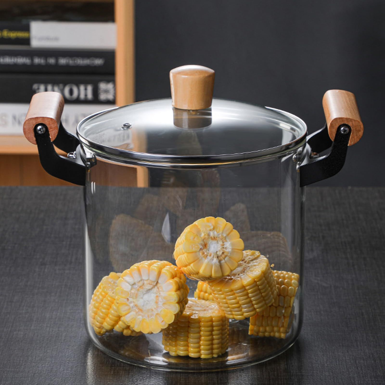 4.5L Clear Glass Pot for Cooking on Stove, Big Glass Cooking Pot with Wooden Handle, Large Glass Simmer Pot for Stove_6