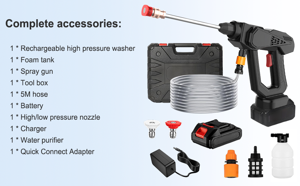 Cordless Power Washer Gun 48V 300W Electric Portable Pressure Cleaner with Rechargeable Battery & Charger, High Pressure Jet Washer with 5M Hose for Car Fence Floor Cleaning Watering_1