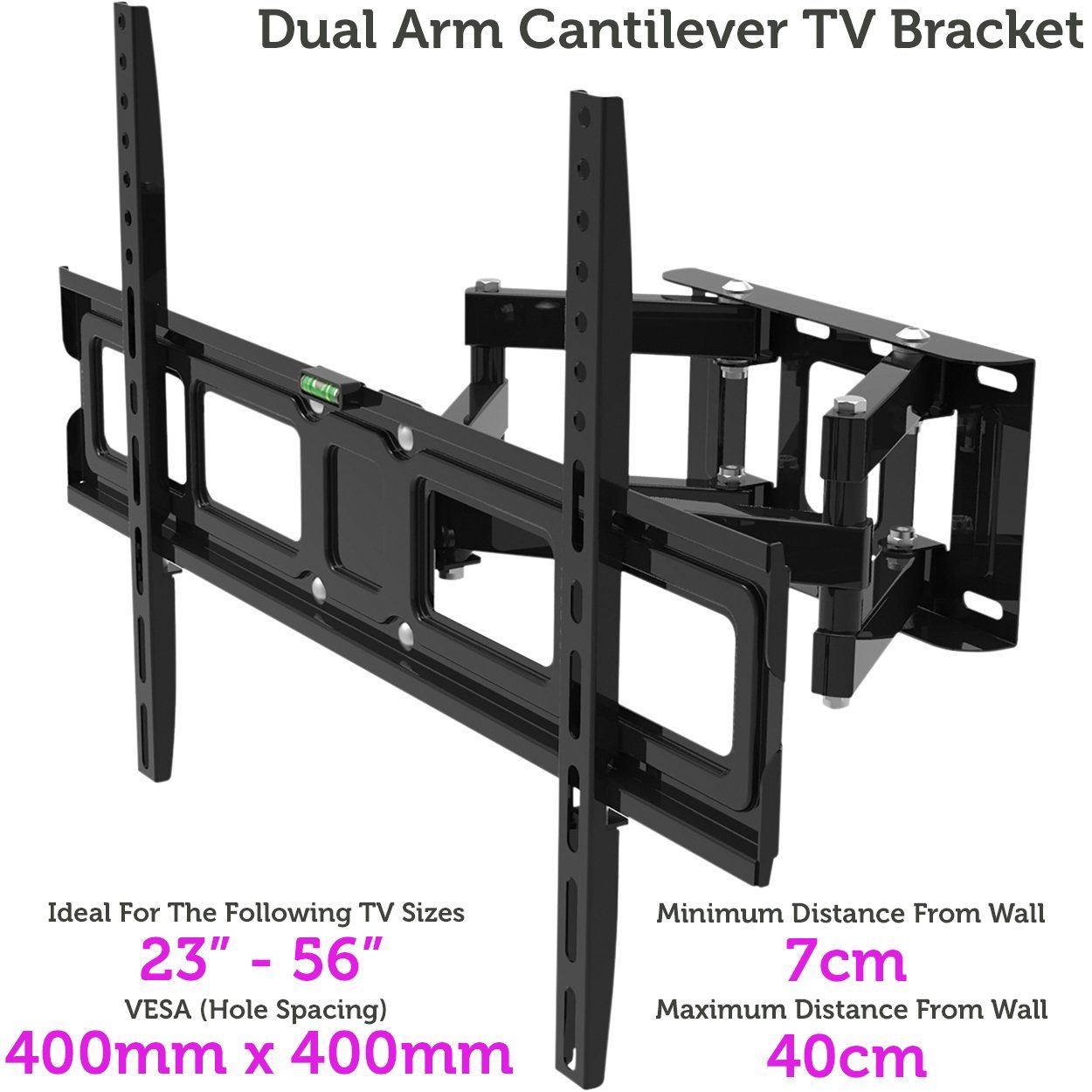 23” - 56” Compact DUAL ARM Full Motion TV Wall Bracket –Adjustable Articulating Cantilever Tilting / Moving Screen Mount Solid / Plasterboard (Stud)– 36”, 40”, 42”, 43”, 49” & 55” Pull Out Television_4