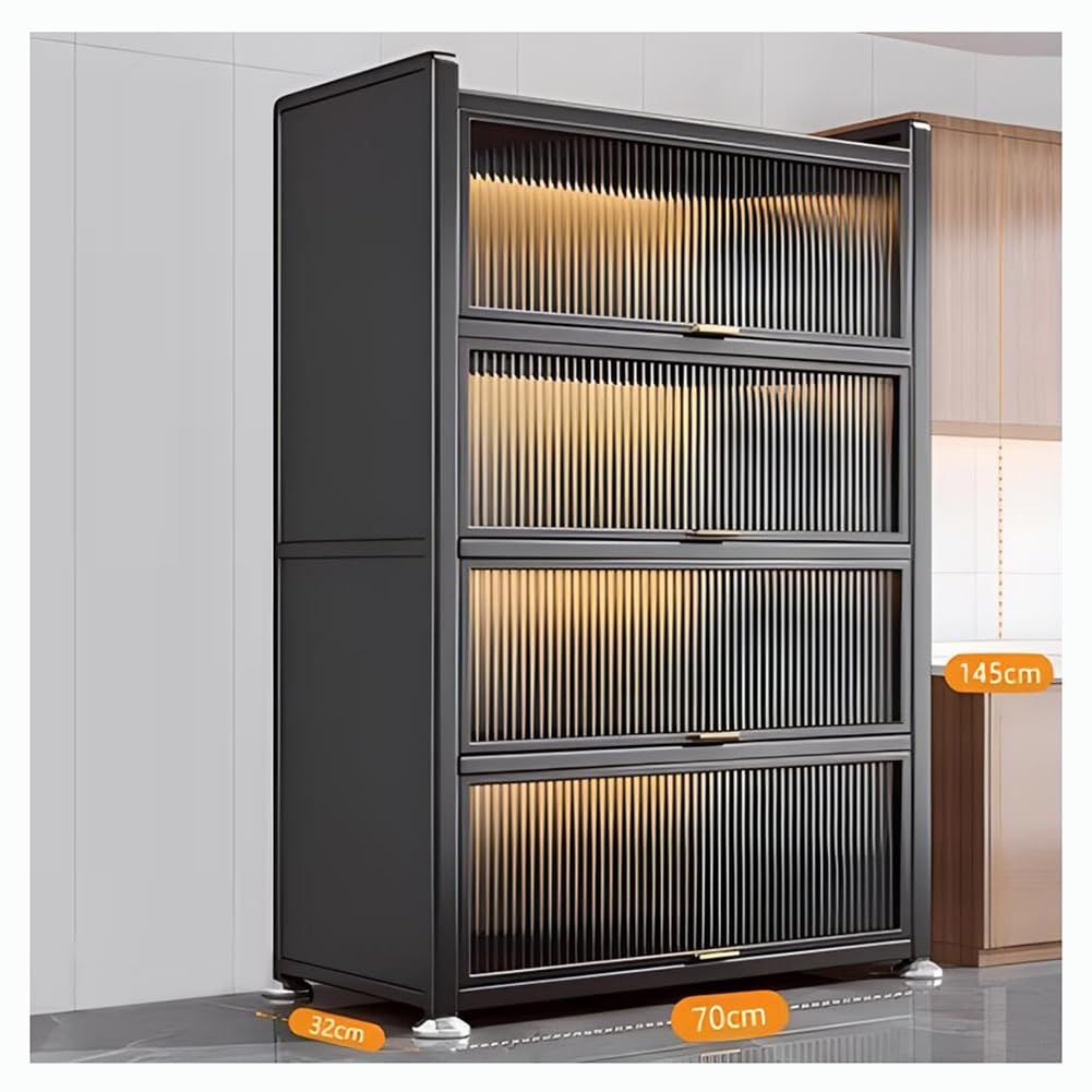 4 Layers Metal Freestanding Cupboards, Bookcase Storage Organiser, Storage Cabinet, Suitable for Living Room Bedroom (Color : Black, Size : 70x32x145cm)_3