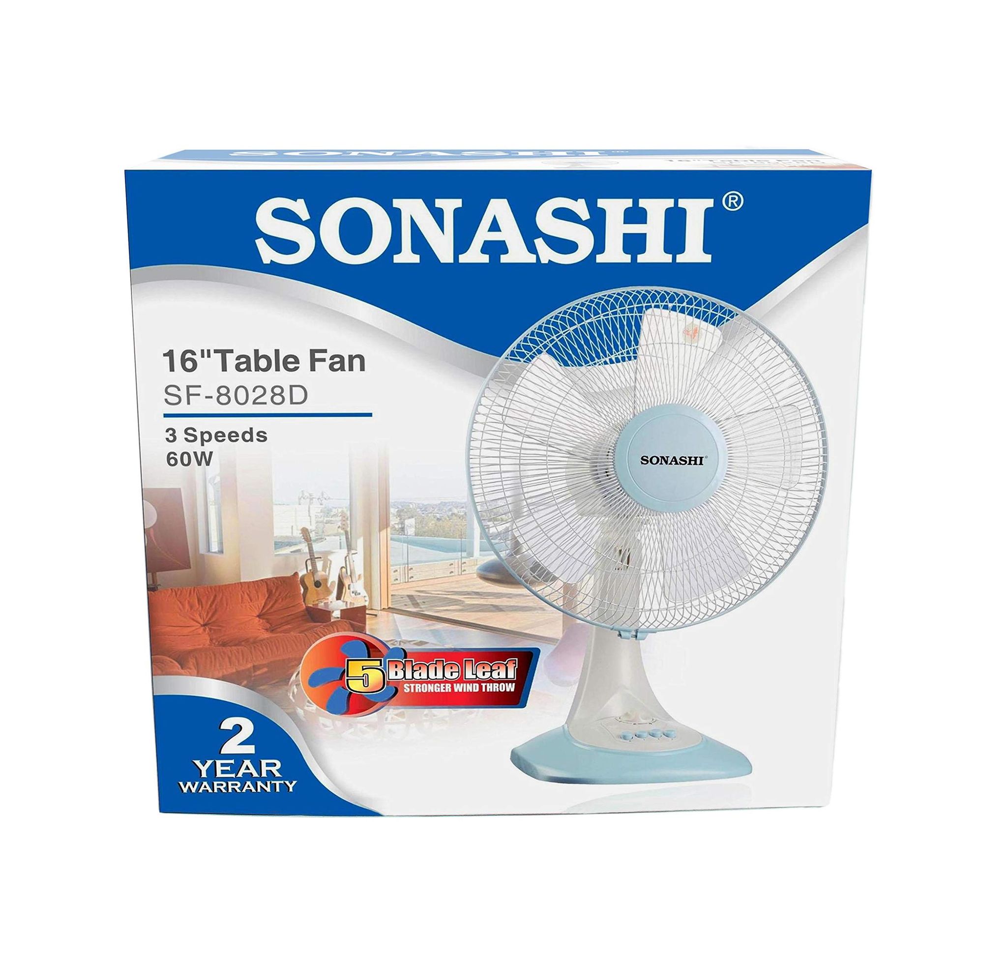 SONASHI 16" TABLE FAN, SF-8028D - WHITE/BLUE_1