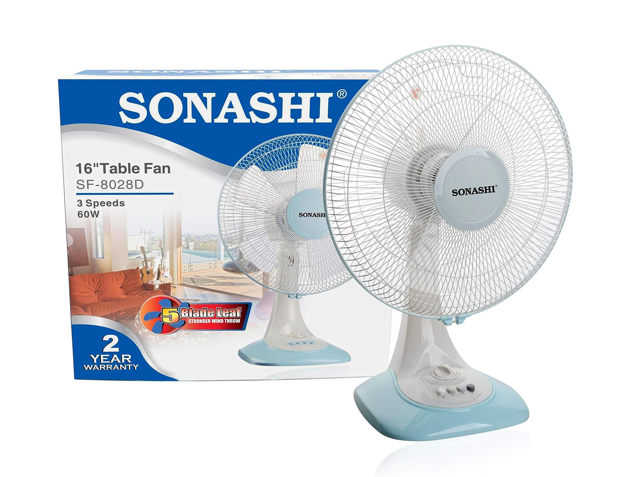 SONASHI 16" TABLE FAN, SF-8028D - WHITE/BLUE_0