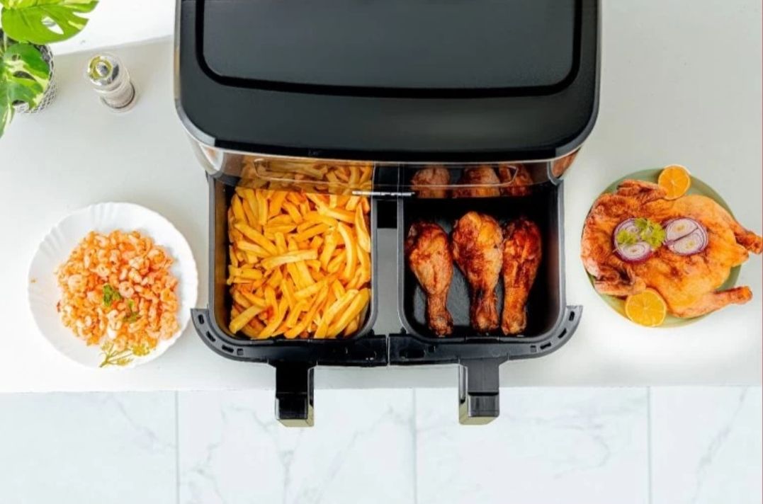 Official Store Geepas 9 Litres Dual Basket Digital Air Fryer- GAF37525UK | Equipped With VORTEX Air Frying Technology, Oil Free Cooking_2