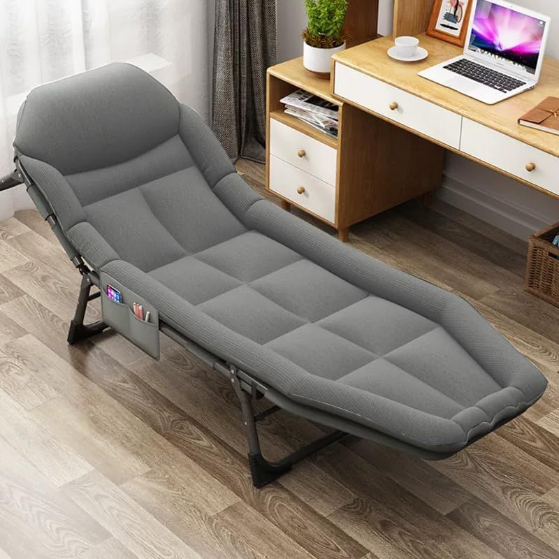 2 in 1 Foldable Bed and Chair |Senior Folding Bed Single Bed Office Lounge Chair Lunch Bed Napping Folding Bed Accompanying Simple Portable Military Bed(200 * 64 * 32)-light gray_4