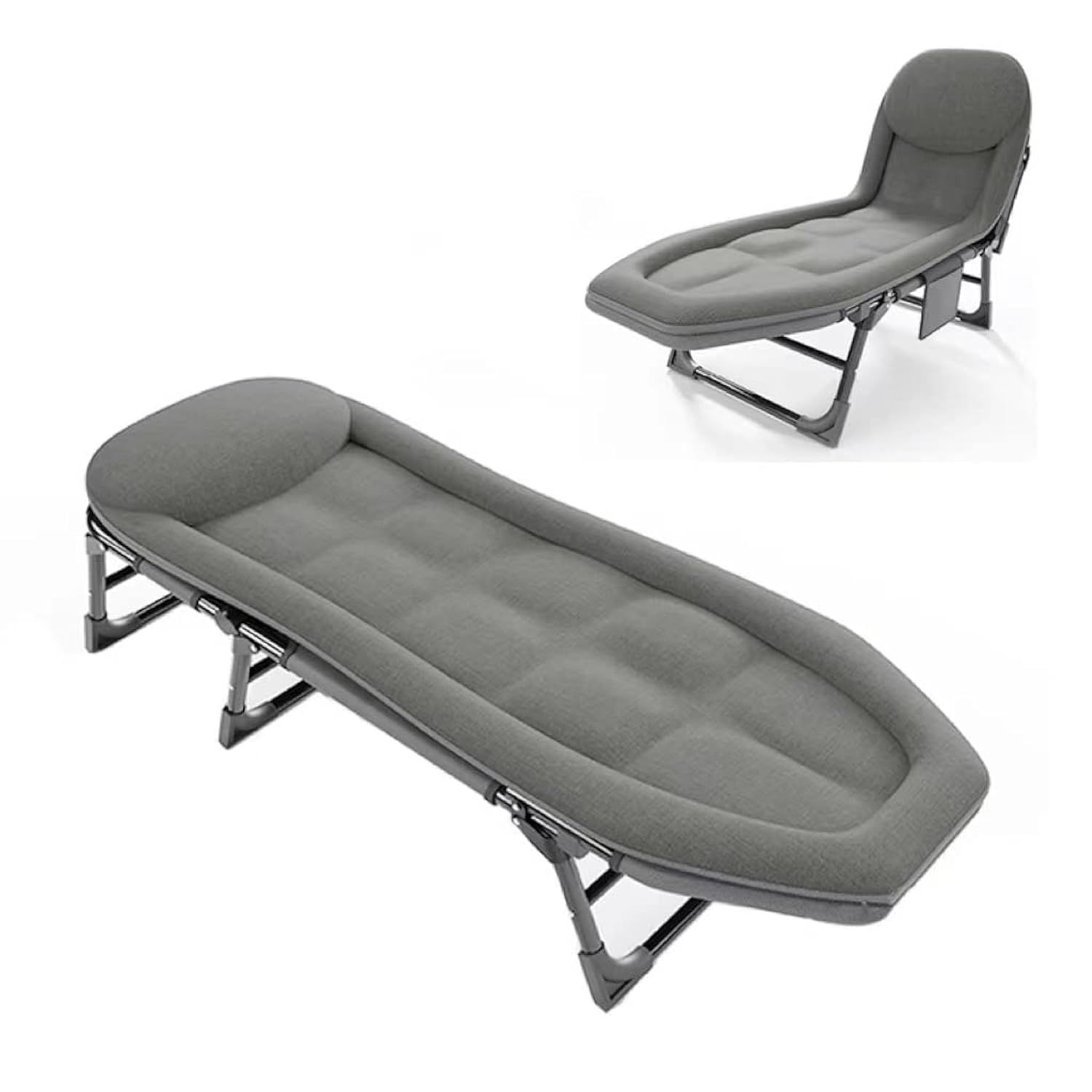 2 in 1 Foldable Bed and Chair |Senior Folding Bed Single Bed Office Lounge Chair Lunch Bed Napping Folding Bed Accompanying Simple Portable Military Bed(200 * 64 * 32)-light gray_0