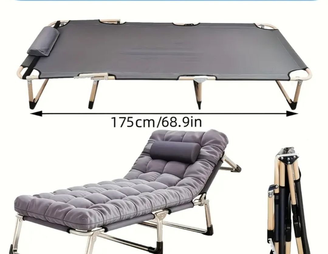 Portable Fold up Bed for Outdoor Travel, Foldaway Guest Bed, 4-Speed Adjustment of The Backrest, Bearing 220lbs, for Office/Home Nap,Outdoor_3